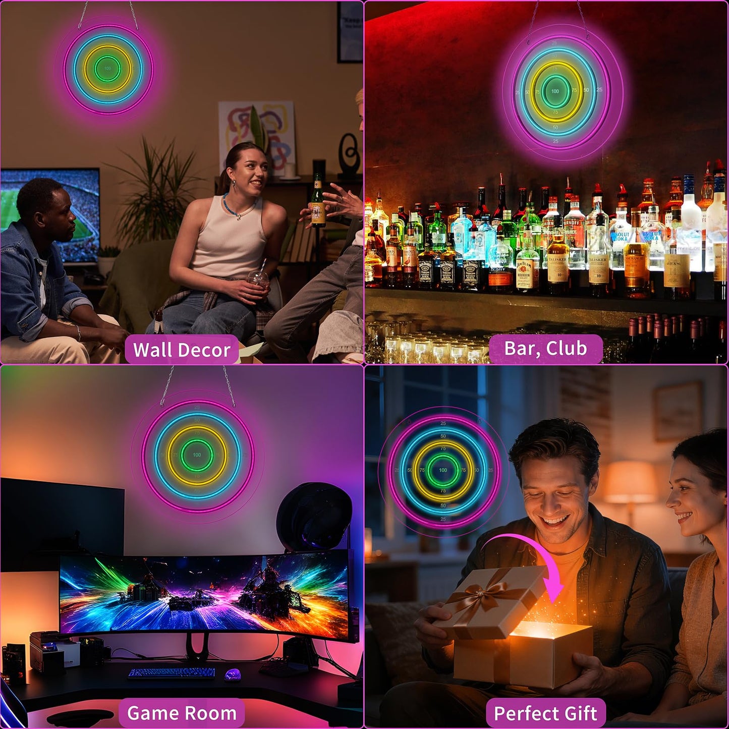 Darts Board Neon Sign with 3 Suction Cup Darts,LED Dart Scoreboard Neon Light Wall Decor USB Powered,Decorations for Game Room Man Cave Bedroom Living Room Bars Club,Birthday Gift for Darts Enthusiast