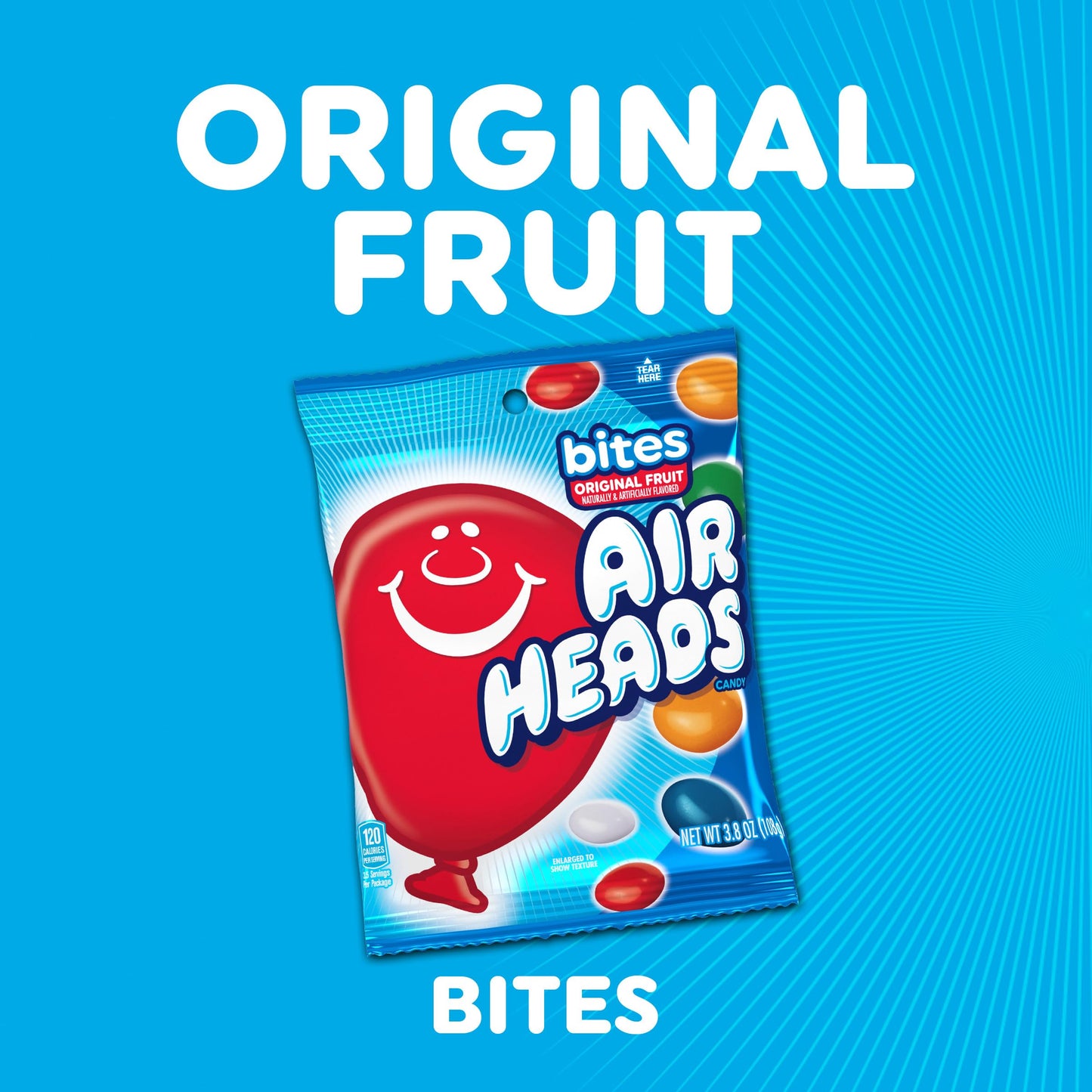 Airheads Candy Bites, Chewy Candy Bags, Assorted Fruit Flavors Naturally and Artificially Flavored, 2 Ounces (18-Pack)