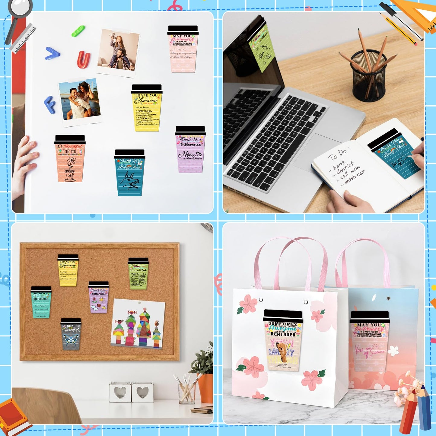 12 Sets Employee Appreciation Gifts Bulk Coffee Cup Sticky Notes with Inspirational Pens, Funny Notepads Motivational Ballpoint Pen Thank You Gifts for Coworker Teacher Nurse Office Supplies