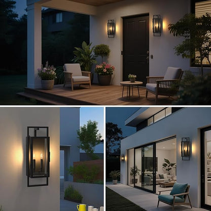 𝟐𝟏.𝟒𝟔𝐈𝐍 Outdoor Light Fixture, Dusk to Dawn Outdoor Lighting 2-Light, Waterproof Outdoor Wall Lights with Tempered Glass, Black Front Open Window Outdoor Lights for House Porch Patio