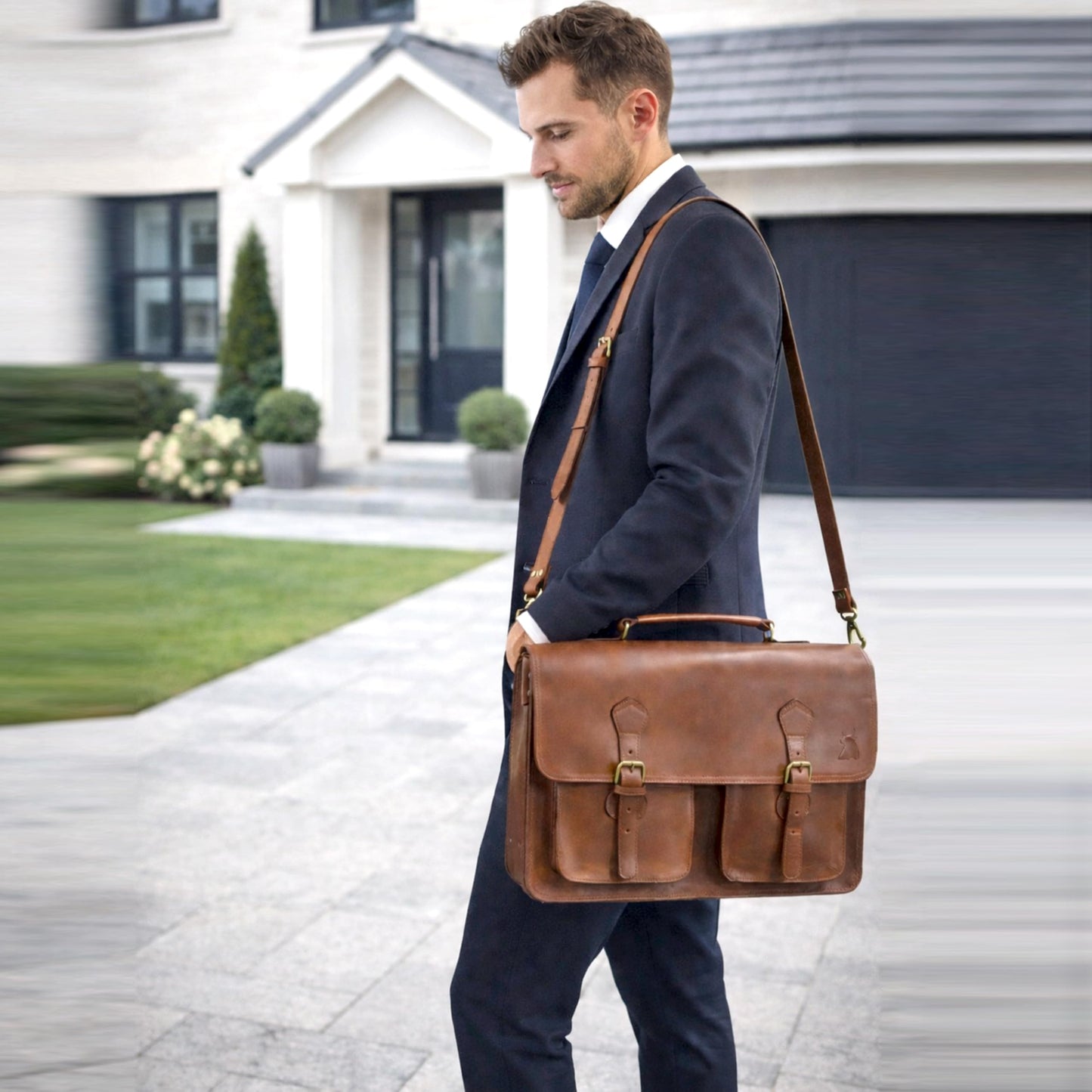 Leather Messenger Bag For Men - leather laptop bag briefcase for women - Mens Satchel Bag, 16 Inch Brown Genuine Buffalo Leather Computer Bag For Work