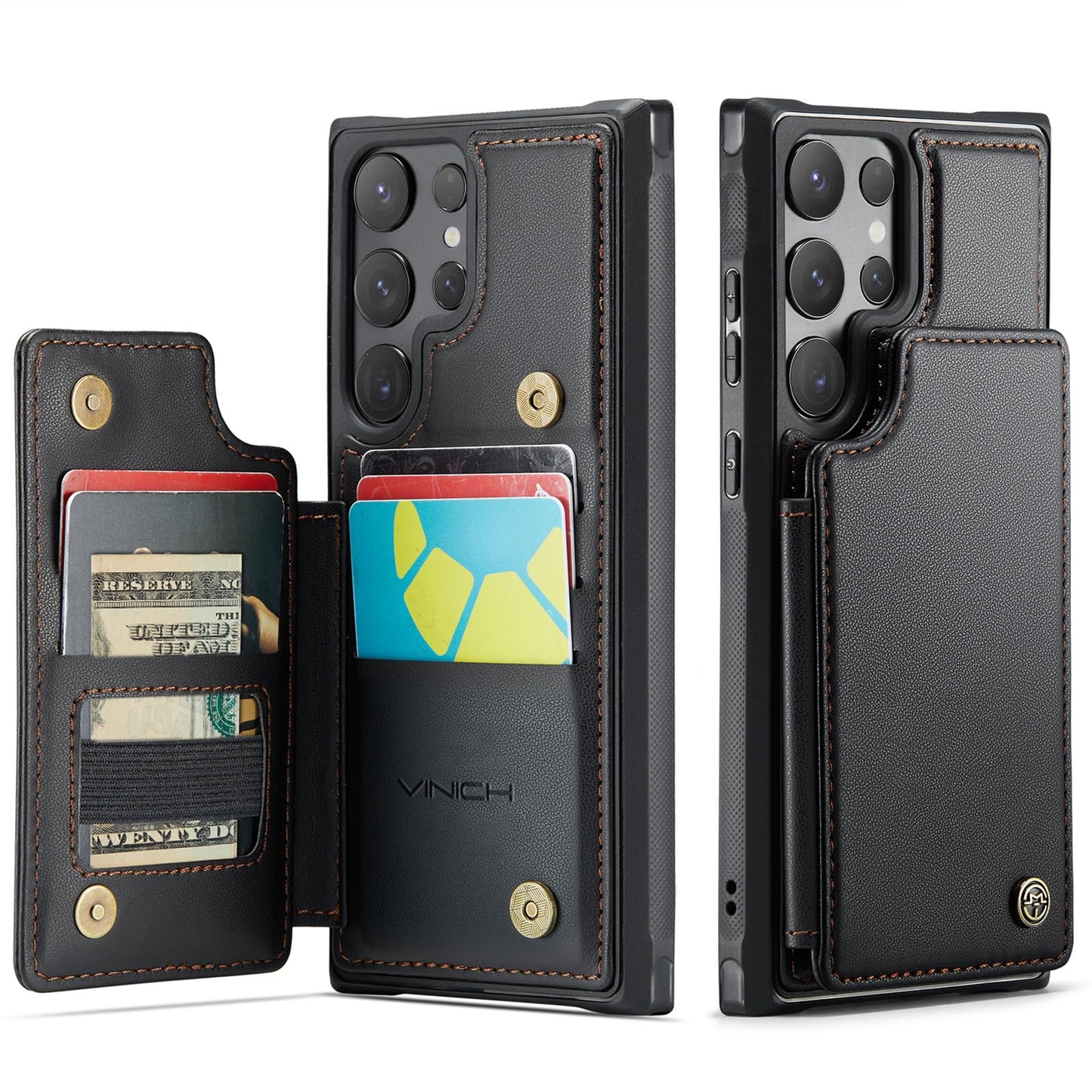 Vinich for Samsung Galaxy S24 Ultra Wallet Case with Card Holder, RFID Blocking Credit Slots Kickstand Shockproof Phone Cover Fit for Galaxy S24 Ultra 6.8" Black