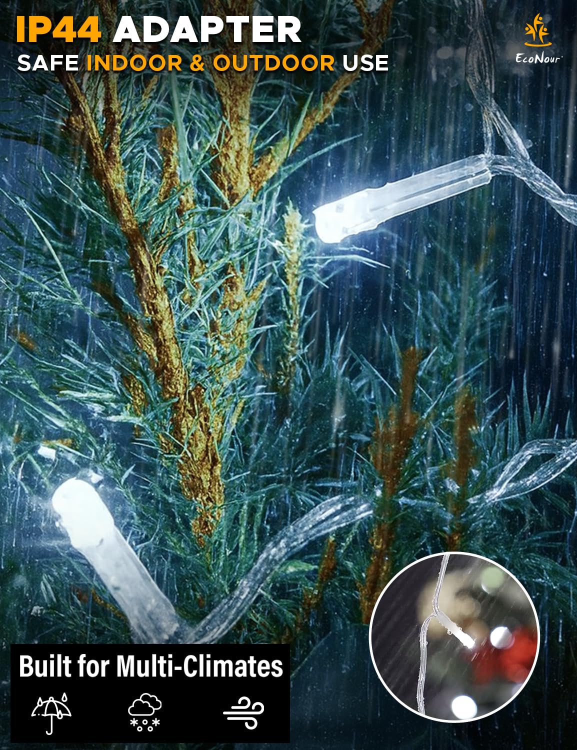 EcoNour Cool White Easter Icicle Lights for Outside, 32.8 FT 360LED Outdoor Icicle Lights with 8 Mode, 8HR Timer, Memory Function, Clear Wire connectable, Plug in Fairy Lights for Roofline, Party