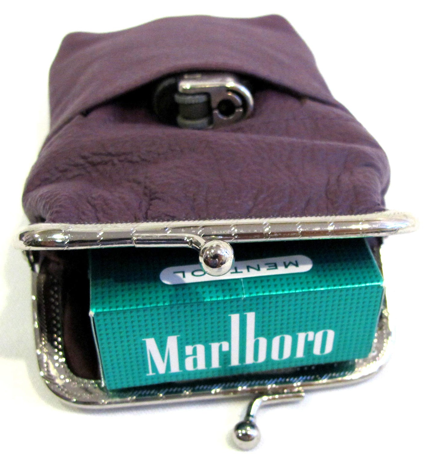 Women 100% Pure Leather Cigarette Case Lighter Match Pocket Zipper Coin Pouch -4 Color (Purple)