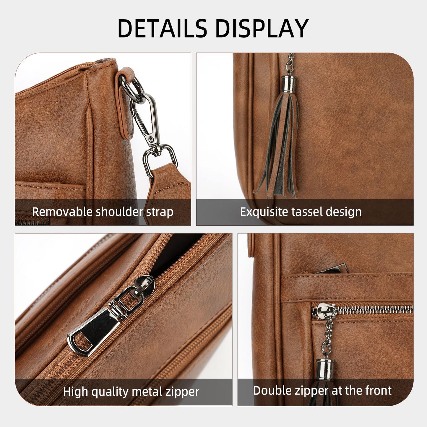 MEITRUE Crossbody Bags for Women Trendy,Vegan Leather Medium Hobo Purse with Tassel Lightweight Shoulder Handbags Multi Pockets Travel Purses Adjustable Strap Brown