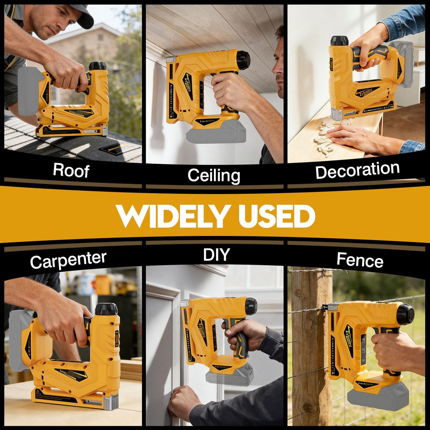 Zybaiiru 3-In-1 Cordless Nail Gun - Compatible with DEWALT 20V Battery - 18 GA Electric Brad Nailer with 1000 x 18GA Nails & 1000 x T50 Staples & 1000 x 1014J Staples for Wood & Home DIY (No Battery)