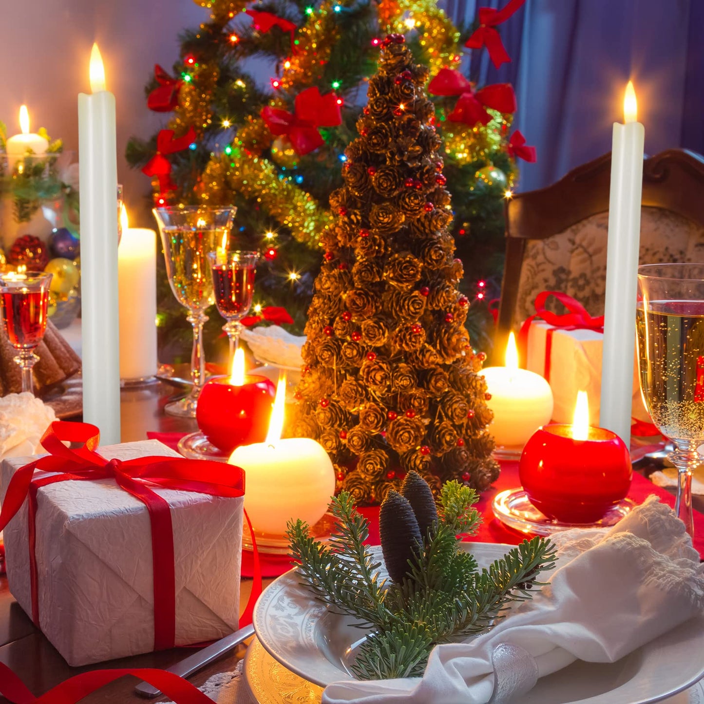 Reginary 36 Pieces Flameless Taper Candles 10 Inch Battery Operated LED Taper Flameless LED Candlesticks Flickering Window Candles for Christmas Home Wedding Decor(Ivory)
