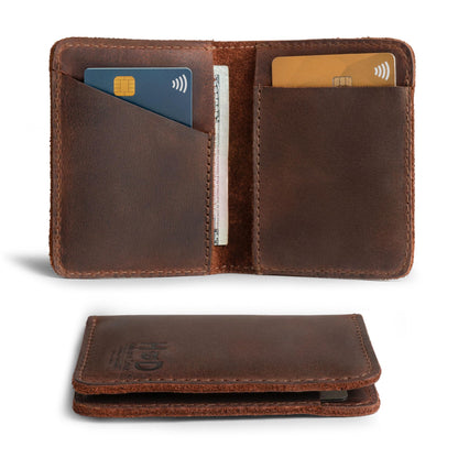 Hide & Drink, Bifold Wallet, Slim Card Holder, Minimalist Traveler Wallet, Vintage Front Pocket Wallet, Full Grain Leather, Handmade, Bourbon Brown