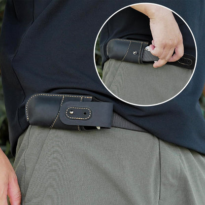 Topstache Leather Knife Sheath for Belt - Horizontal Carry Knife Holster - EDC Belt Organizer - Leather Multitool Sheath Pouch with Two Snap Closure for Folding Knife, Black