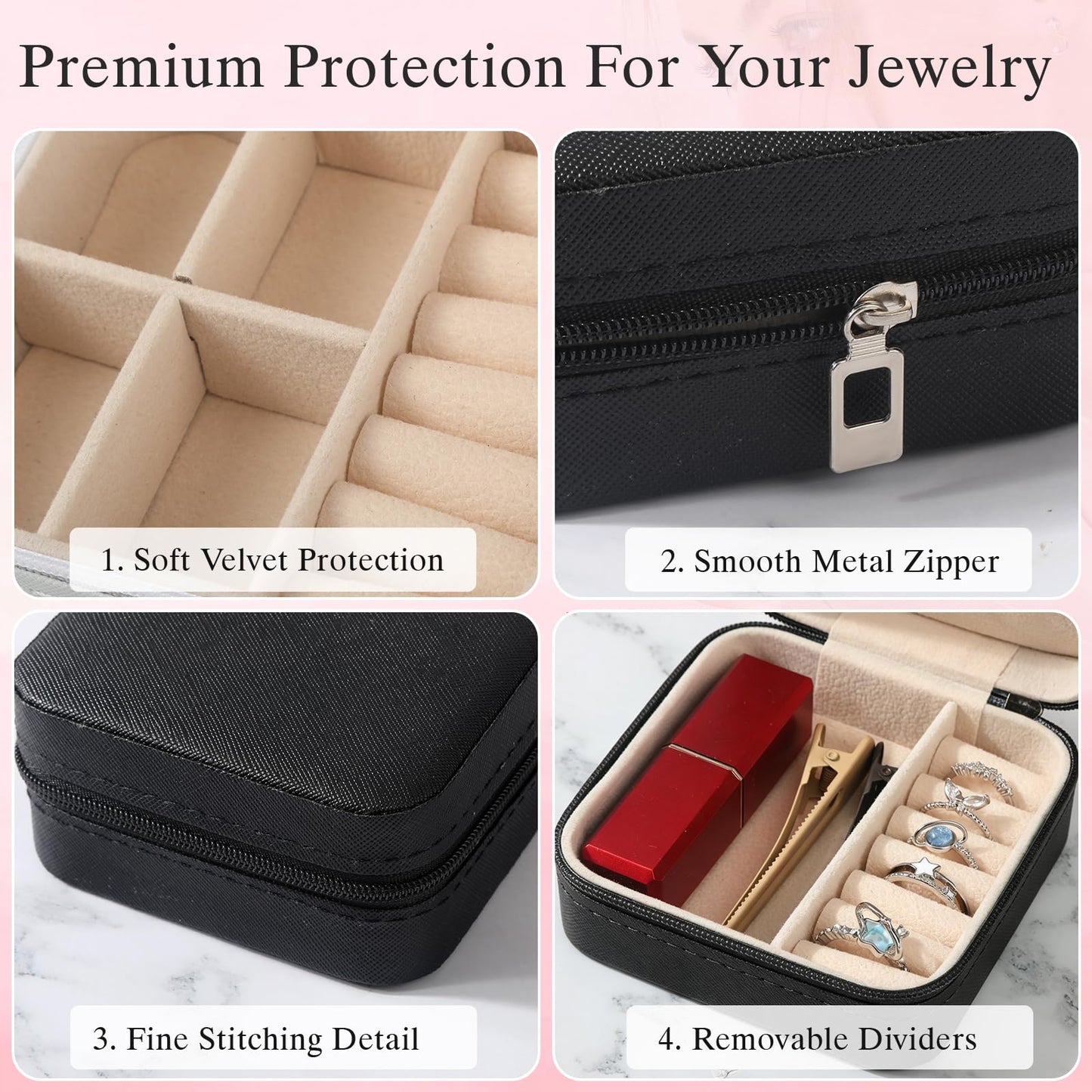 VZZNN 18 Pack Travel Jewelry Case, Small Travel Jewelry Organizer Box with Mirror, PU Leather Mini Jewelry Storage Holder for Rings Earrings Necklaces, Bridesmaid Gifts for Women Girls – Black