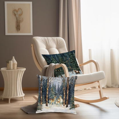 Nipil Christmas Winter Reindeer Squirrel Fox Bear Forest Pillow Covers 18x18 Set of 4,Rustic Christmas Xmas Animal Forest Winter Decorative Throw Pillow Covers for Home Bedroom Living Room