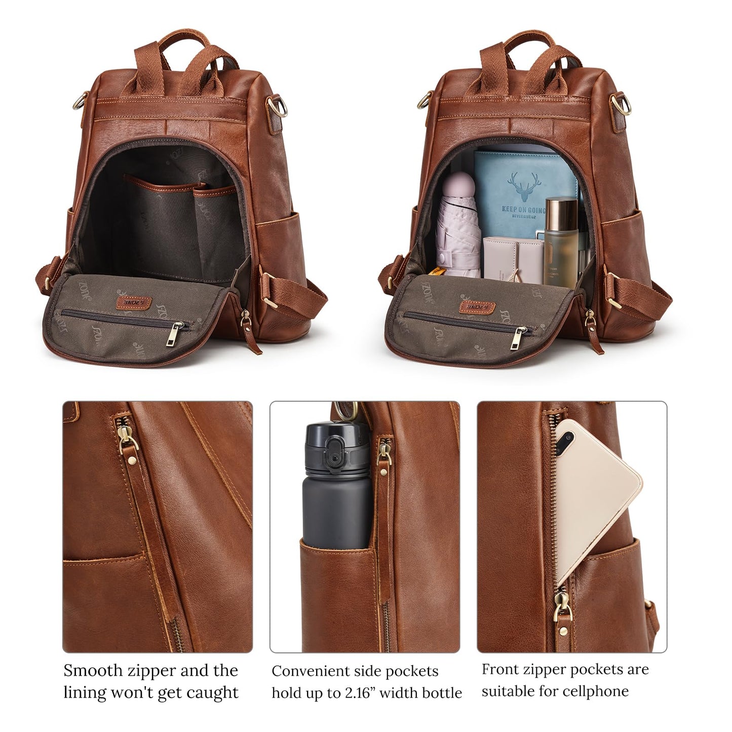S-ZONE Leather Backpack Purses for Women Antitheft Soft Rucksack Ladies Shoulder Bag Medium