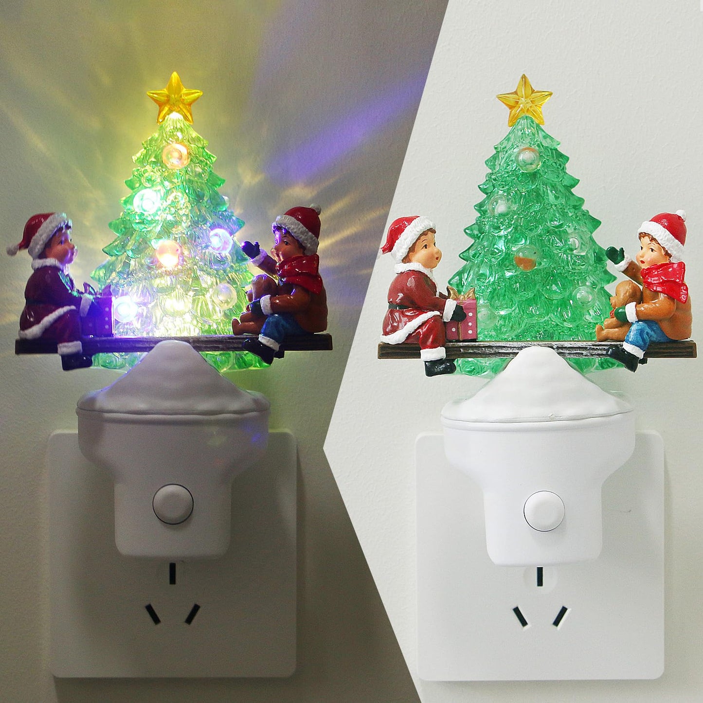 Yuxelulmai Christmas Tree Night Light Plug into Wall USB Portable Christmas Decorative Night Light Decoration for Kids Adults Bedroom Kitchen Living Room Holiday Decor (Children Seesaw)