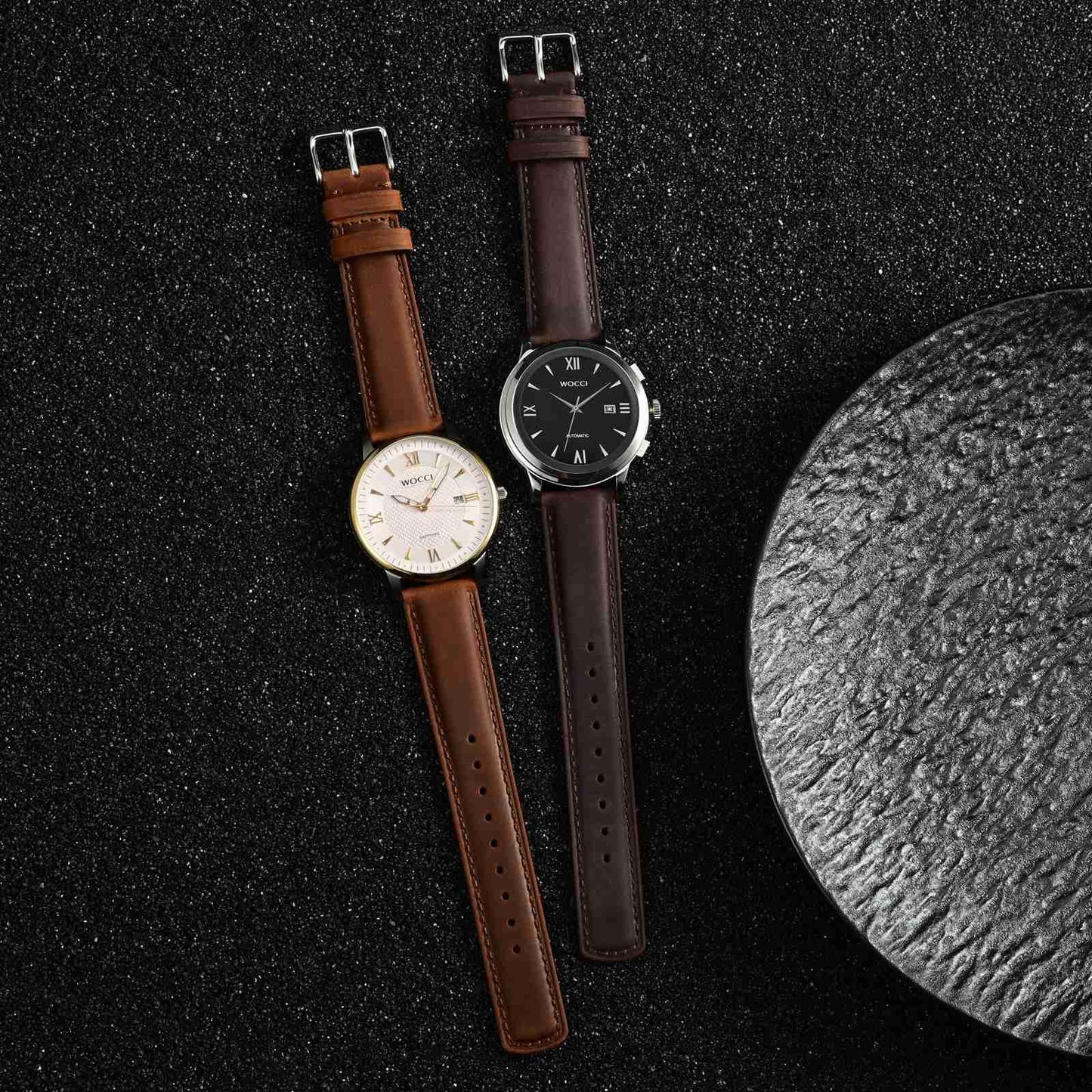 WOCCI 18mm Watch Band for Men and Women, Genuine Leather - Top Grain Leather, Quick Release Strap, Black Buckle (Bistre Brown)