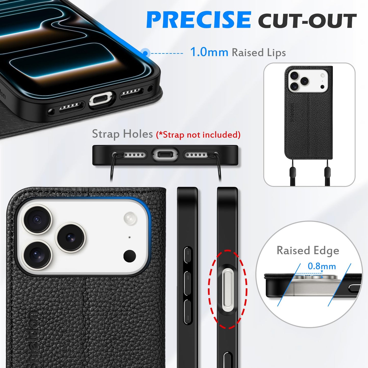 SHIELDON Real Leather Case Wallet for iPhone 17 Pro Max 6.9-inch | Foldable, Kickstand, RFID Blocking Credit Card Slot, Magnetic Closure, TPU Protective Inner Cover 5G 2025 - Pebbled Black