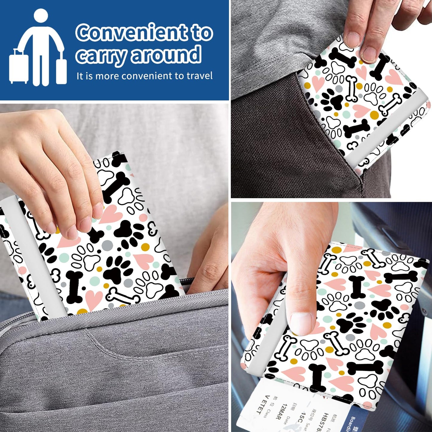 NUGGHU Passport Holder for Travel Essentials, Leather RFID Blocking Passport Wallet Cover Case, Cute Passport Book Holders for Women and Men Cute Dog Paws