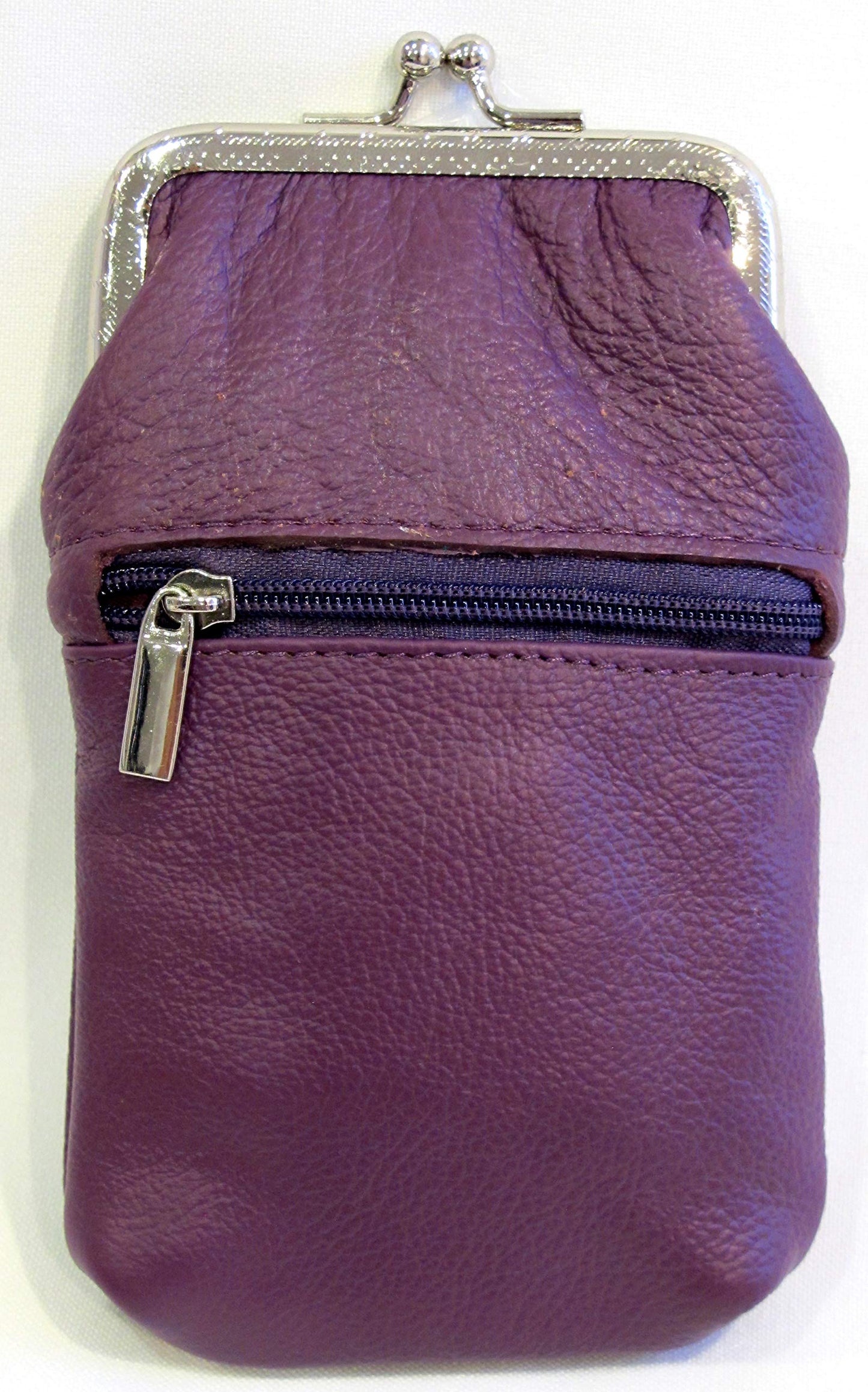 Women 100% Pure Leather Cigarette Case Lighter Match Pocket Zipper Coin Pouch -4 Color (Purple)