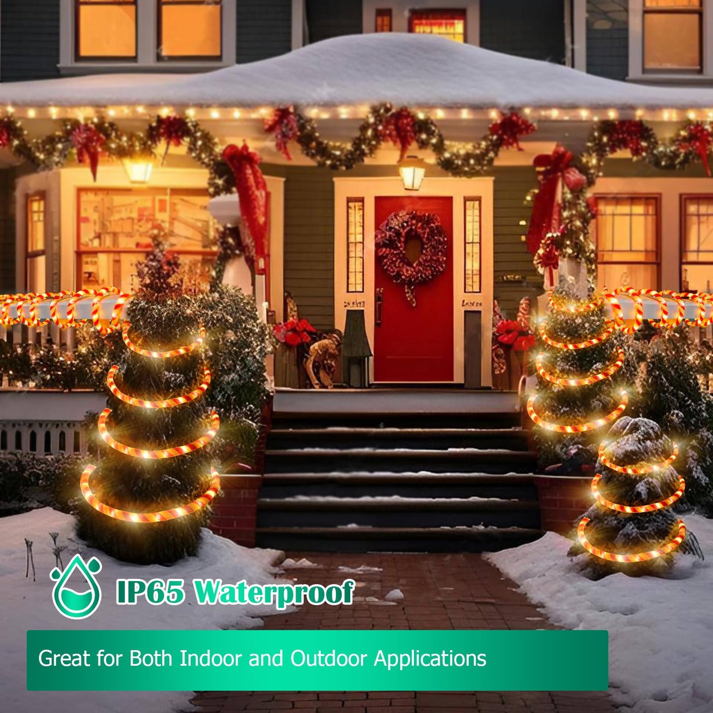 Vigdur Christmas Candy Cane Rope Lights - 18FT LED Rope Lights Outdoor Waterproof Decorative Christmas Lights for Holiday Party Home Patio Indoor Xmas Decorations(216 LEDs)