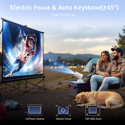 Polocsh Mini Projector, Rechargeable Portable Outdoor Smart Projector with 4K Support, Auto Keystone, Android 11 Small Projector with WiFi and Bluetooth, Electric Focus Home Theater for iphone