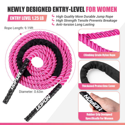 Weighted Jump Rope for Women, Heavy Skipping Rope for Exercise with Training Poster, 9.2FT Weight Fitness Jump Rope for Improve Strength, Building Muscle & Total Body Workout Equipment