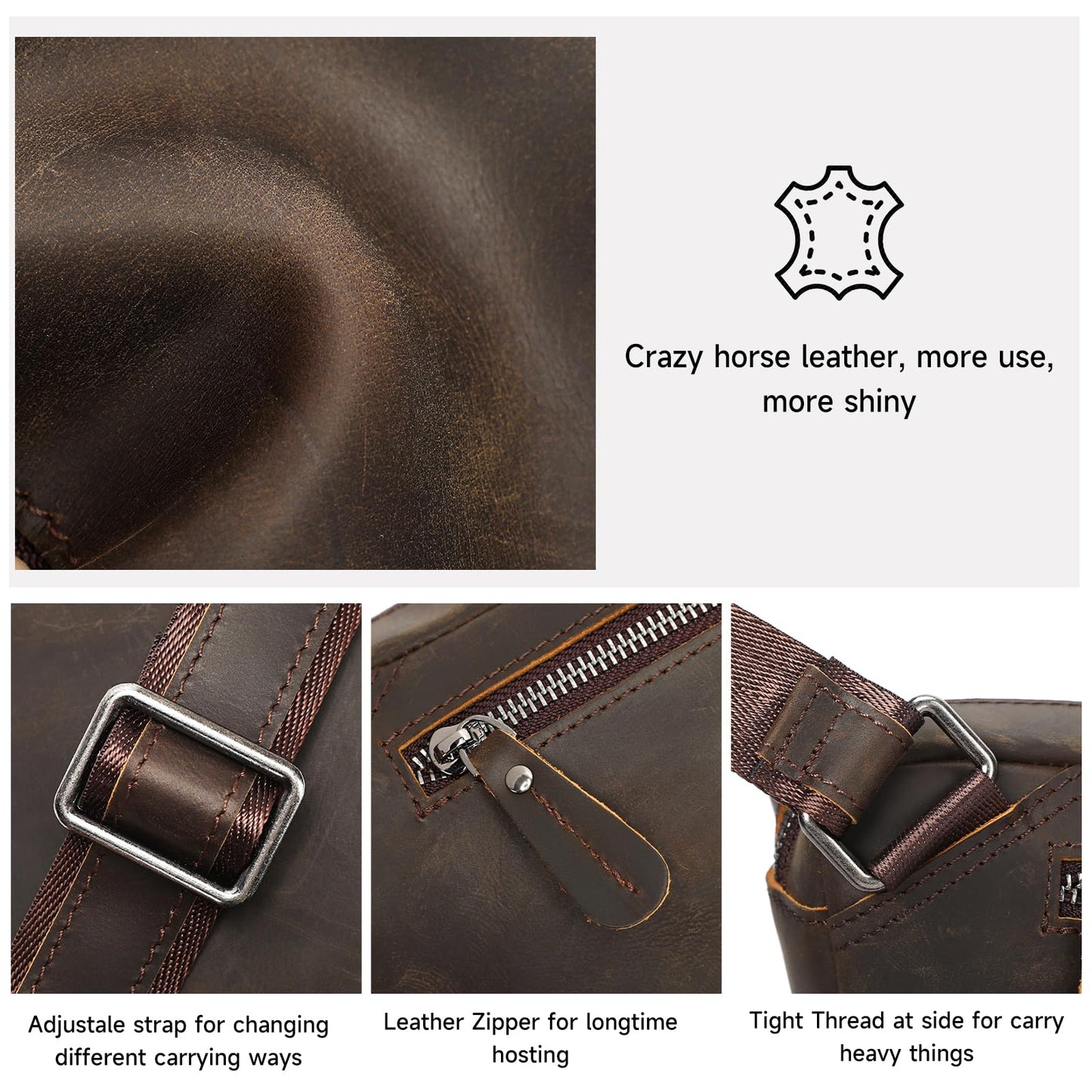 NIUCUNZH Genuine Leather Mens Sling Bag for Women Vintage Small Crossbody Bags Purse for Hiking Travel Chest Daypack (darkbrown)