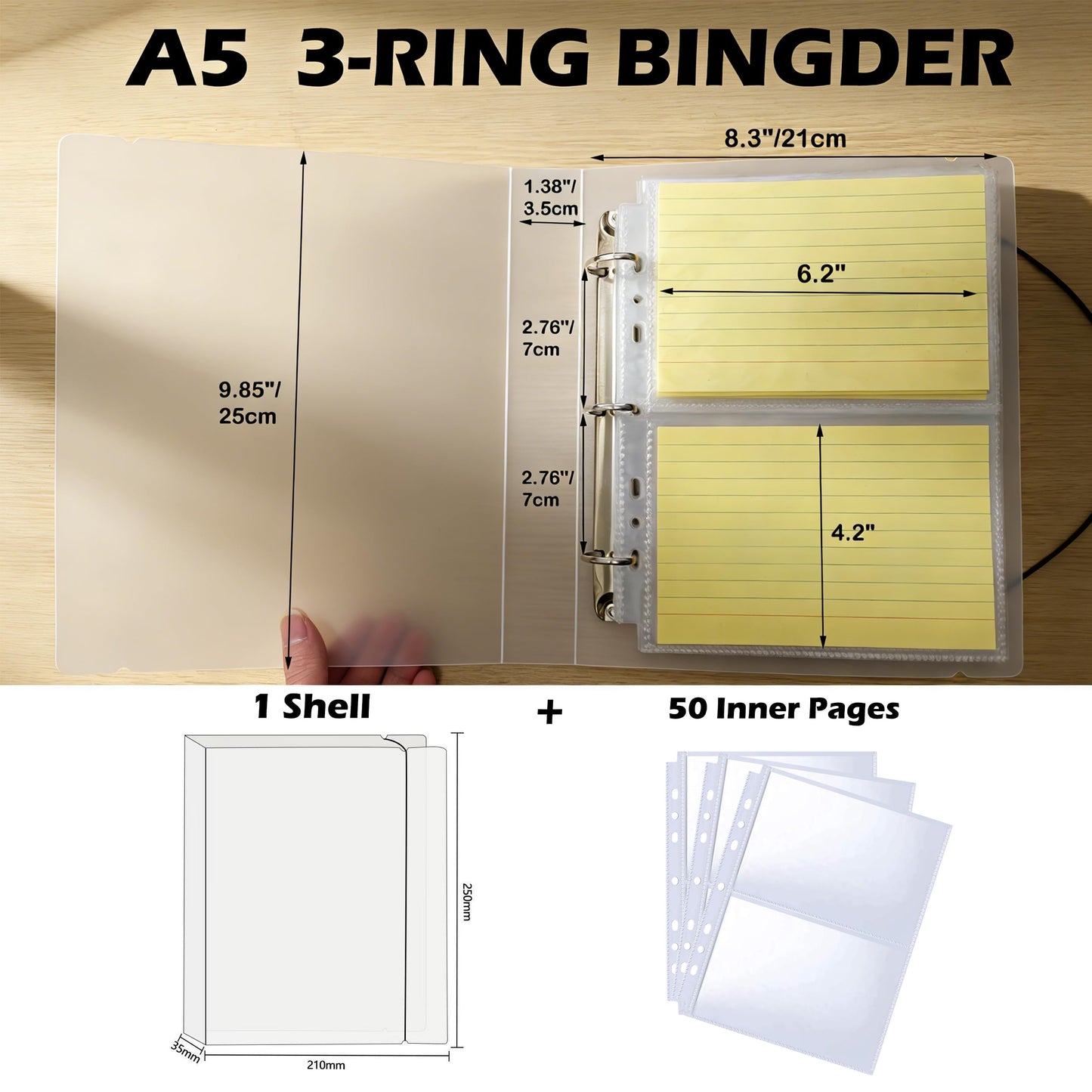 BYSLBTY 4x6 Index Card Holder,100 Card Sleeves, Holds 200 Pieces Cards, Recipe Card protectors, Flash Cards Organizer(4X6)
