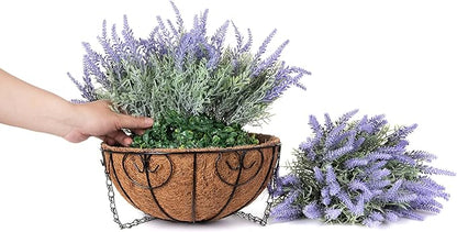 Ivydale Artificial Faux Outdoor Hanging Flowers Plants Basket for Porch Spring Decoration, 12 Bundlies Fake UV Resistant Lavender with Coconut Lining Baskets for Home Patio Balcony Yard