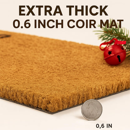 Christmas Door Mat Set 2-Piece, 17"x30" Coir Welcome Mat with Green Tree Pattern and 28"x43" Red White Plaid Rug, Layered Front Porch Combo for Holiday Entryway Outdoor Decor