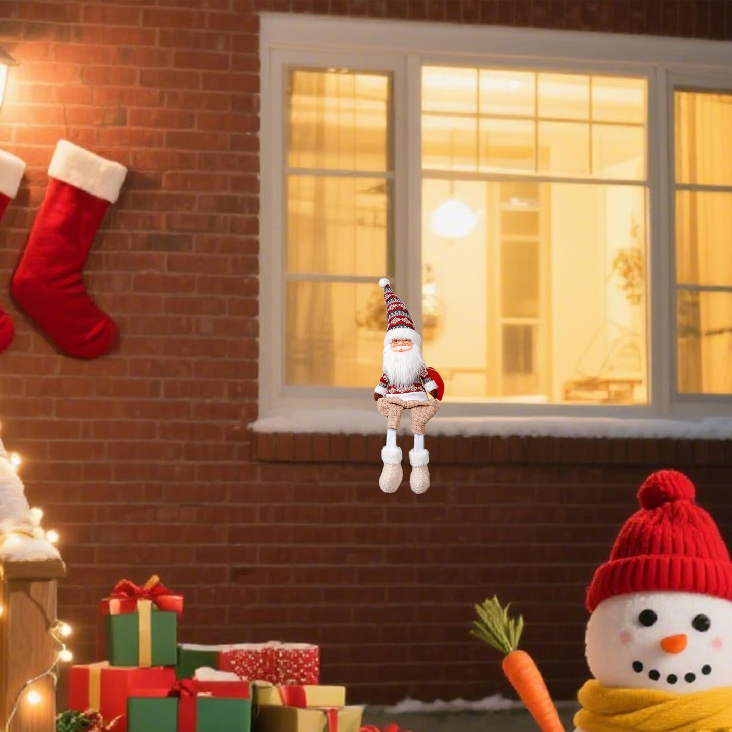 Dedrian11 23.6’’ Christmas Sitting Santa Shelf Sitter Decor, Long Dangling Legs, Poseable Wired Hat & Arms, Nordic Knit Sweater, Mantel Shelf Tabletop Ornament, Weighted Bottom
