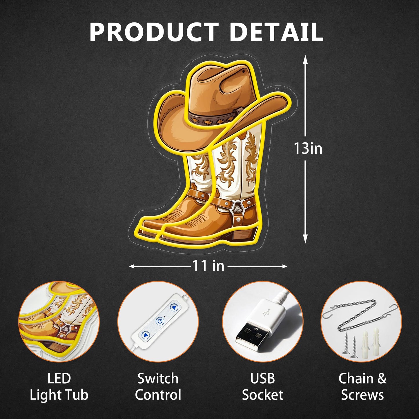 ZLOOREE Cowboy Boot with Hat Neon Signs for Wall Decor, Western Cowboy LED Sign Light Up, Dimmable Neon Light for Game Room Man Cave Bedroom Bar Party Birthday Gifts