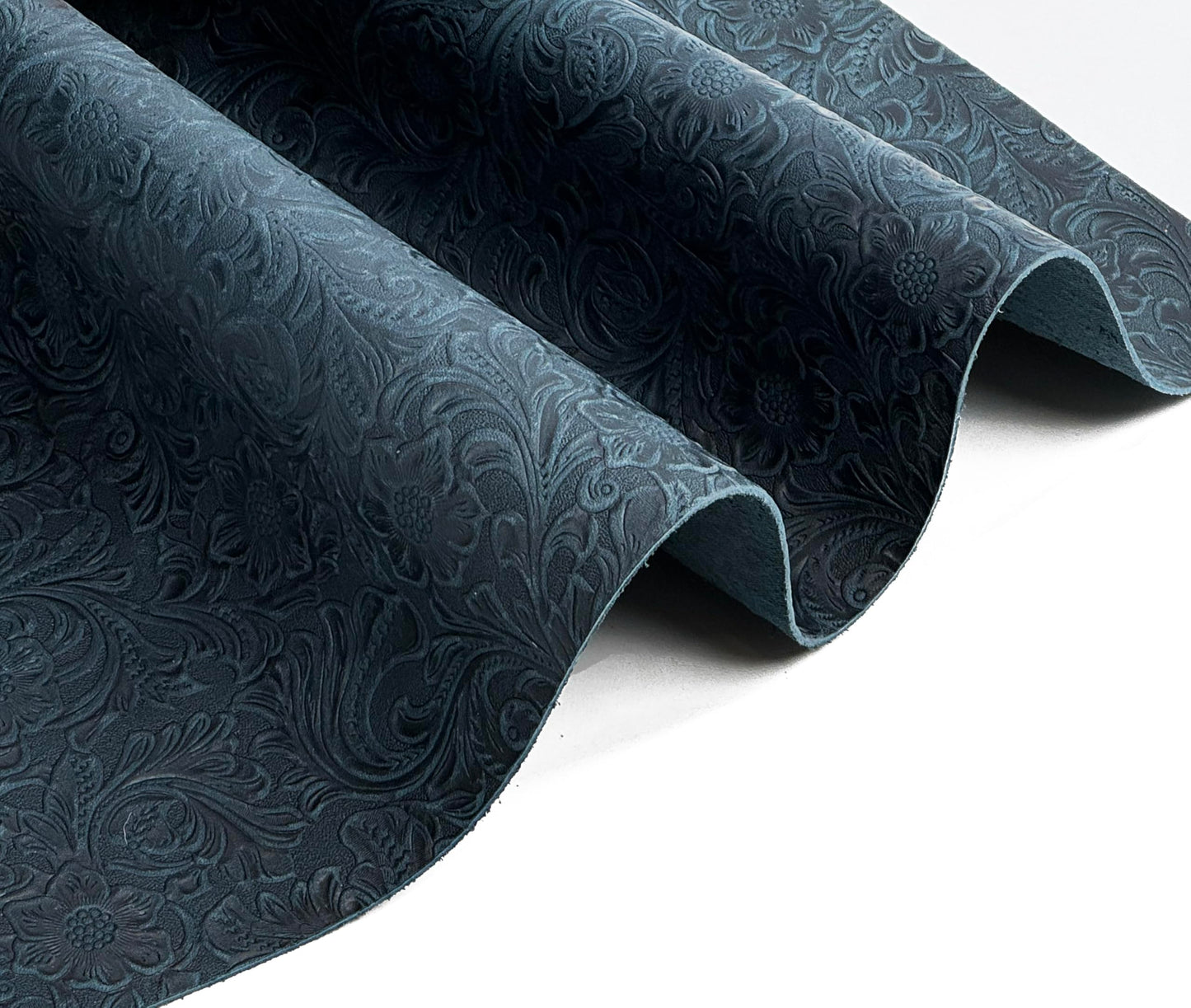 Western Style Bump Texture Geometric Pattern 2.0mm(5-5.5oz) Genuine Leather Sheet, Floral Tooling Craft Leather for DIY Projects（Navy Blue | Pattern 12"x24"）