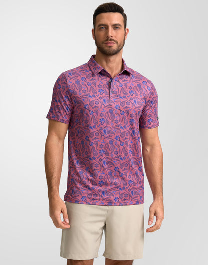 Obla Mens Golf Polo Shirts Short Sleeve Dry Fit Performance Moisture Wicking Casual Print Collared Golf Shirts for Men(Blue Paisley_L)