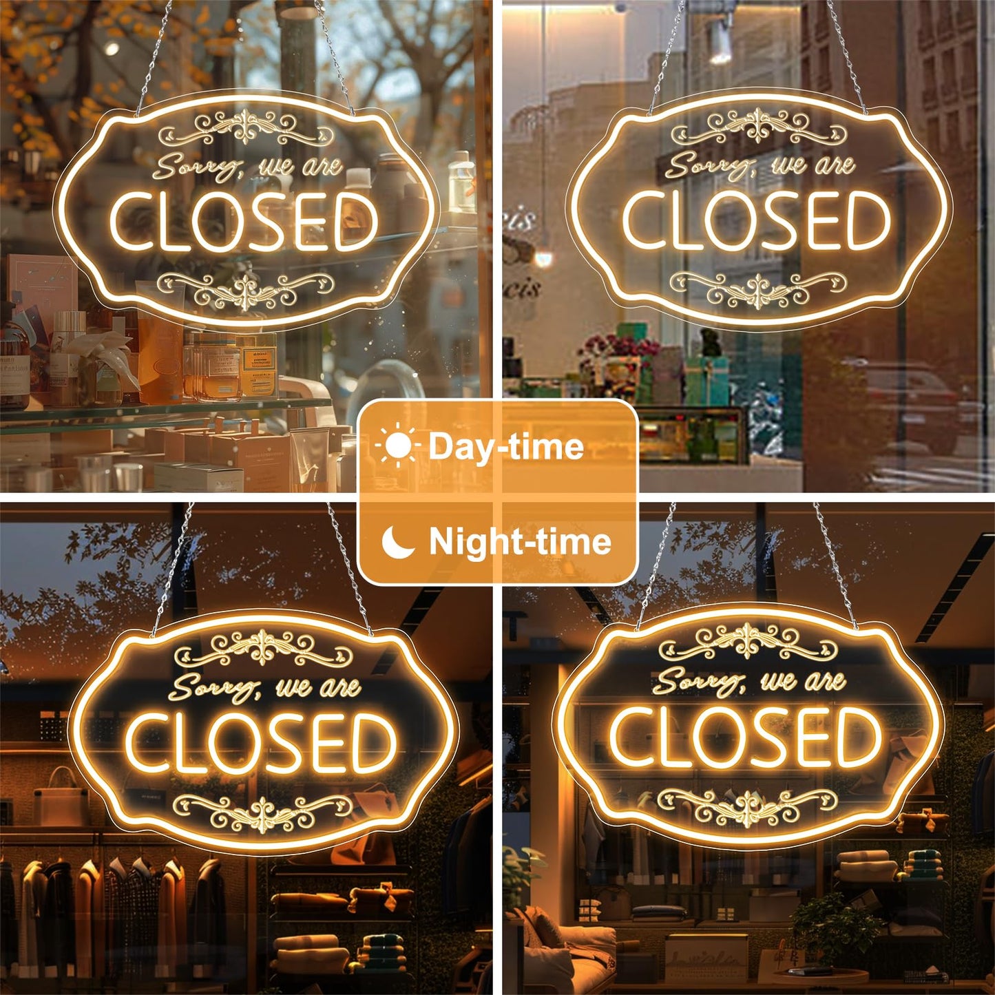 LED Neon Closed Sign for Business, 16.5x10'' Sorry We’re Closed Signs, Warm White Adjustable Brightness Neon Lights for Party, Bar, Salon, Stores, Hotel, Wall Decor, Clubs, office, Hotels