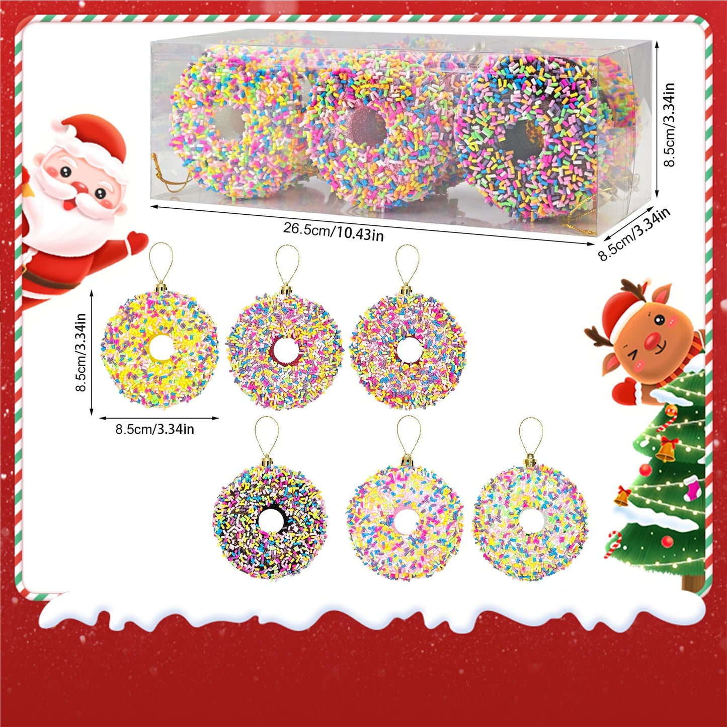 6Pcs 3.4inch Christmas Dessert Donut Candy Land Ornaments Decoraion,Hanging Candy Cane Crafts for Xmas Tree Décor,Ideal for Xmas, New Year, Birthdays, Weddings & Home Parties
