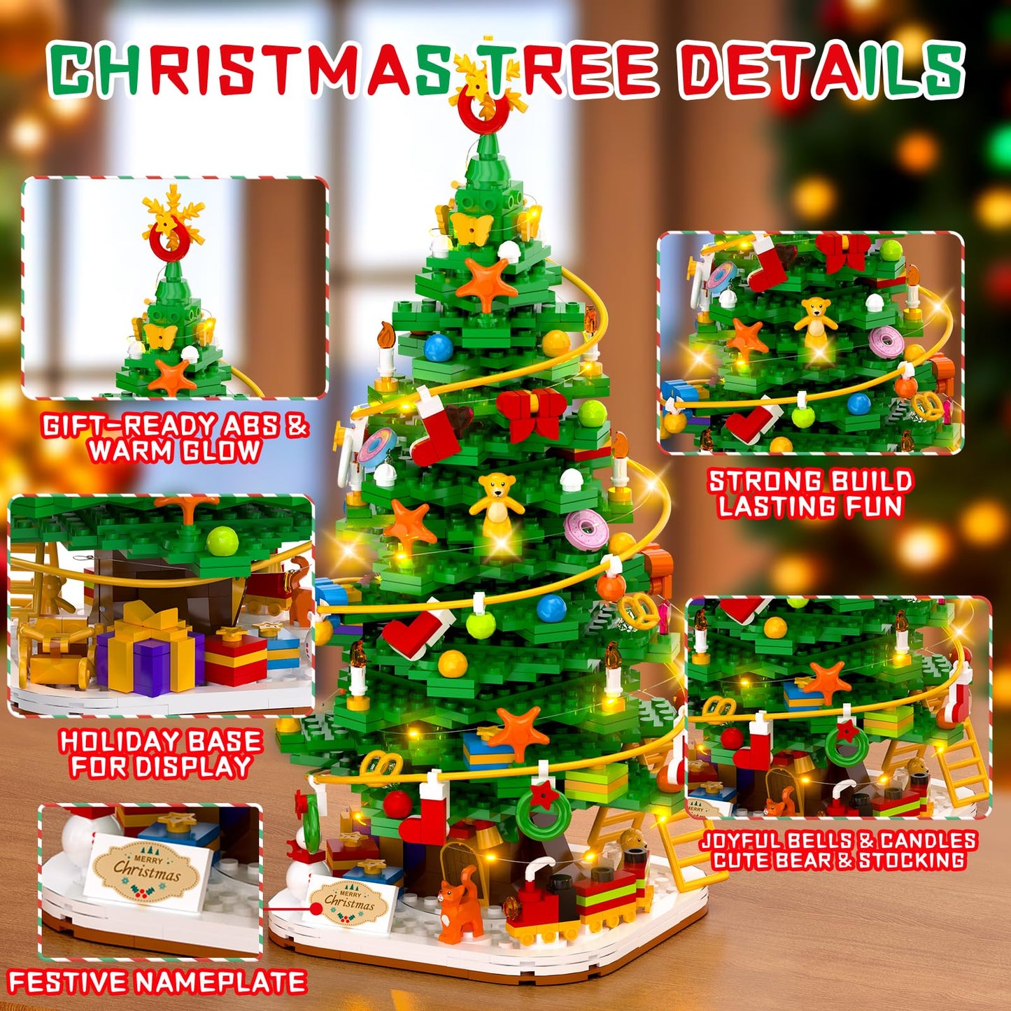 Christmas Tree Building Block Set with Light Kit, Building Toy Compatible with Christmas Sets, Xmas Tree Holiday Decoration for Kids Ages 8-14, Stocking Stuffer Gift for Boy Girl Adults (661PCS)