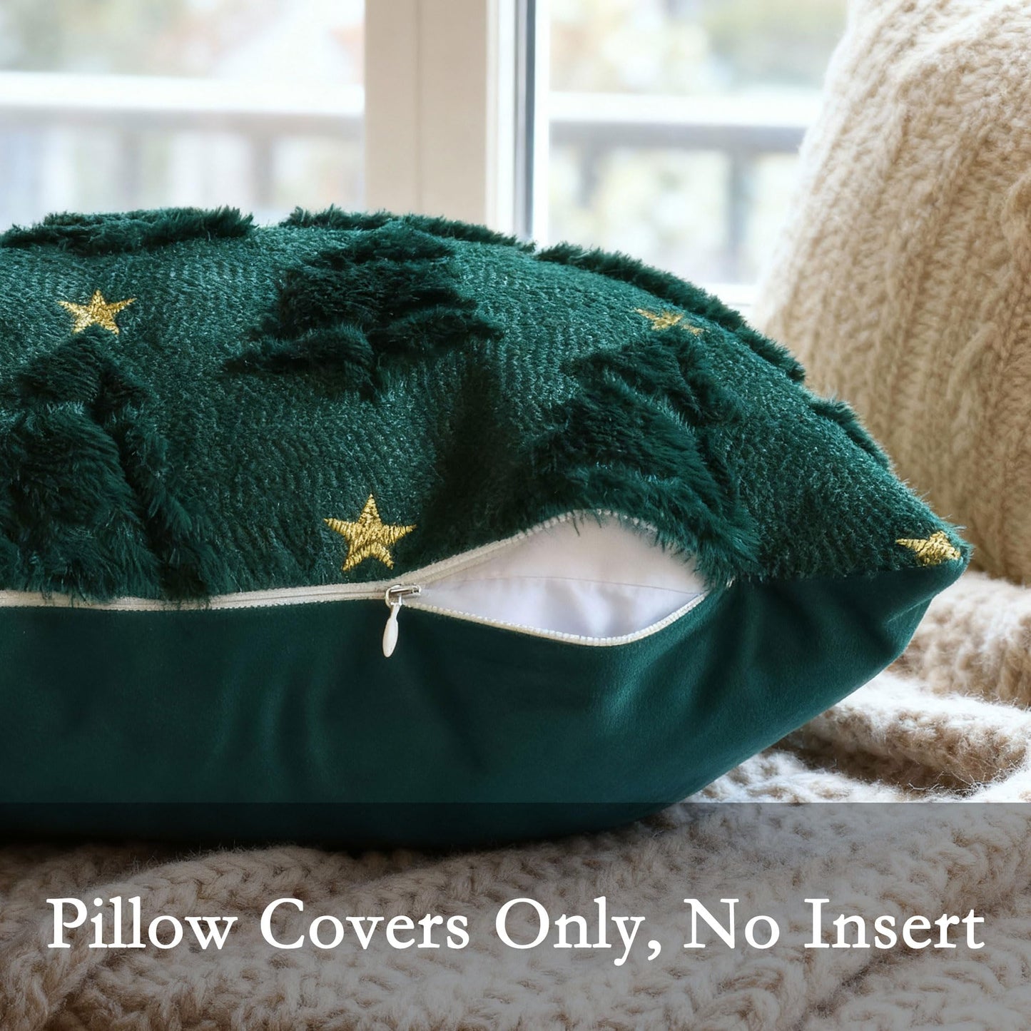 Mieoyue Christmas Pillow Covers 18x18 Set of 2,Xmas Decorations Green Christmas Tree Throw Pillow Covers Winter Home Decor