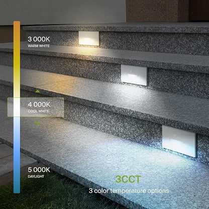ASD LED Recessed Step Light Fixture, Outdoor & Indoor Stair Tread Lighting | 3CCT, Motion Sensor, Waterproof, ETL Listed | 3W 120LM 3000K-5000K 120V | Staircase Hardwired Illumination | White, 12 Pack