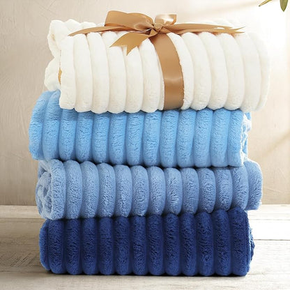 decorUhome Soft Fleece Navy Blue Blanket Queen Size for Bed, Cozy Fluffy Plush Flannel Large Striped Throws for Couch Sofa, Lightweight Decorative Fuzzy Blanket for Woman, 90x90 Inches