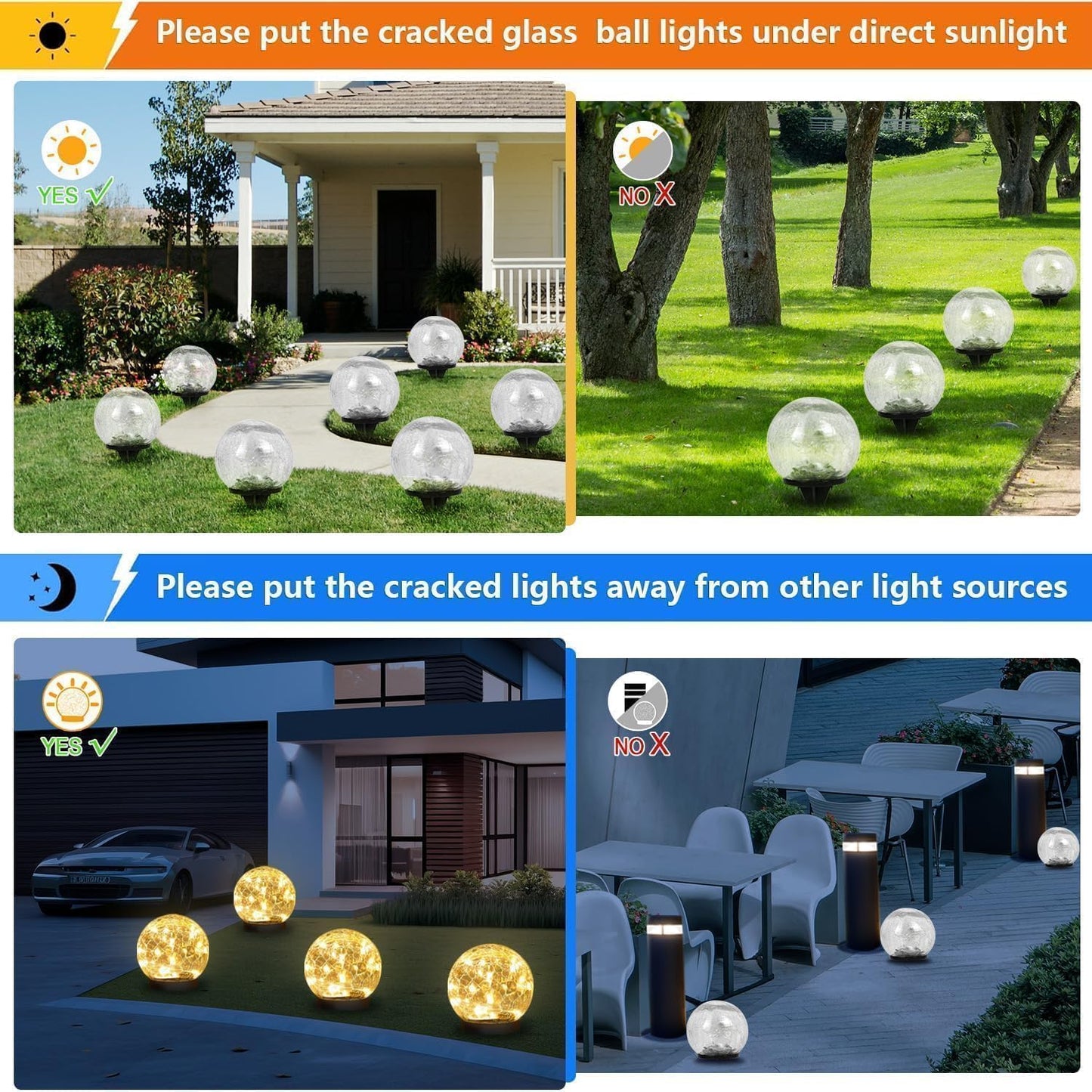 SyouHome Solar Garden Lights Outdoor Waterproof, 6 Pack LEDs Cracked Glass Ball Light, Ground Landscape Garden Decor, Solar Globe Decorative for Pathway/Patio/Lawn/Yard