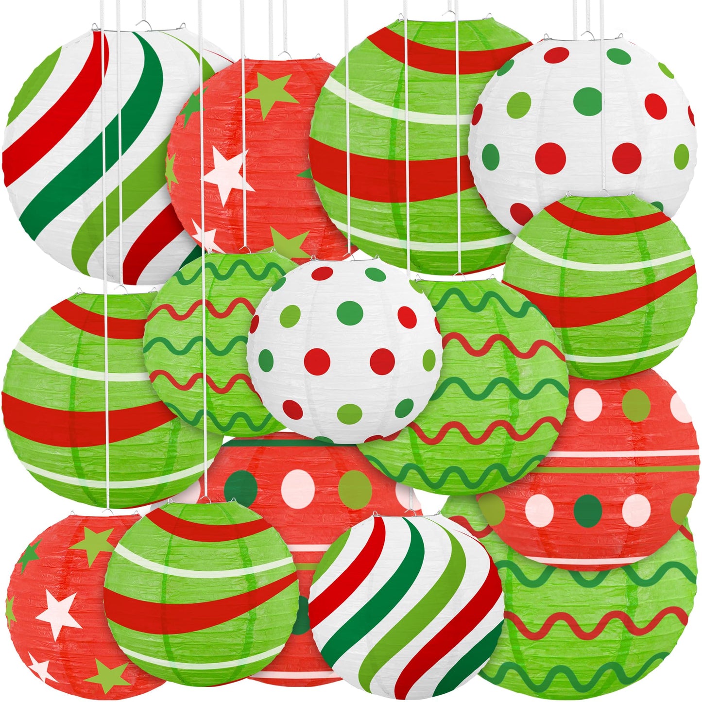 15Pcs Christmas Hanging Elf Paper Lanterns Party Decorations Indoor - Xmas Ornaments Decor for Winter, Birthday Party Ceiling Supplies