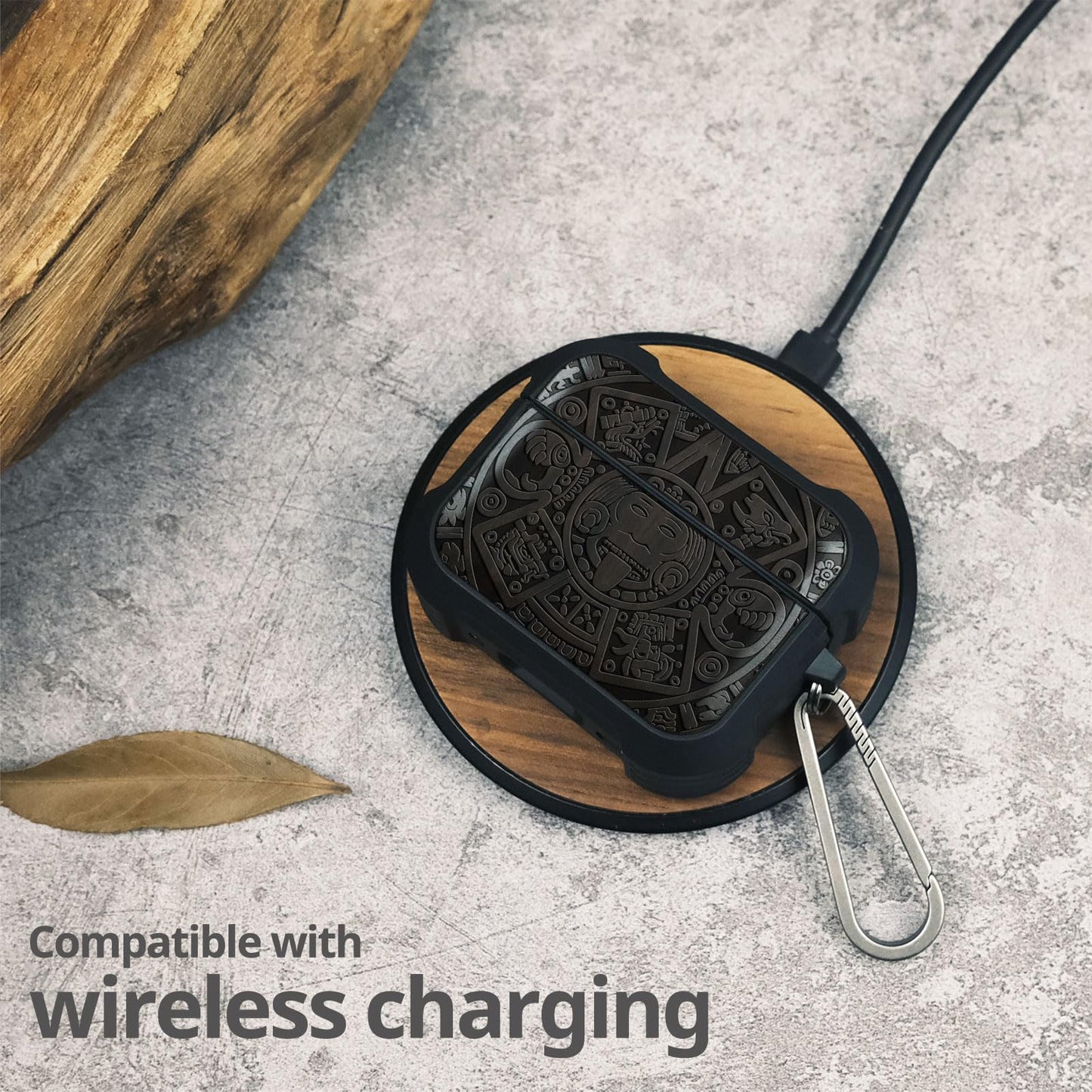 Carveit Wooden Case for AirPods Pro 2nd/1st Gen Case, Wood Artisan Engraved & TPU Shockproof Cover, Titanium Quick Released Clasp, Wireless Chargers Compatible (The Maya Calendar) Blackwood