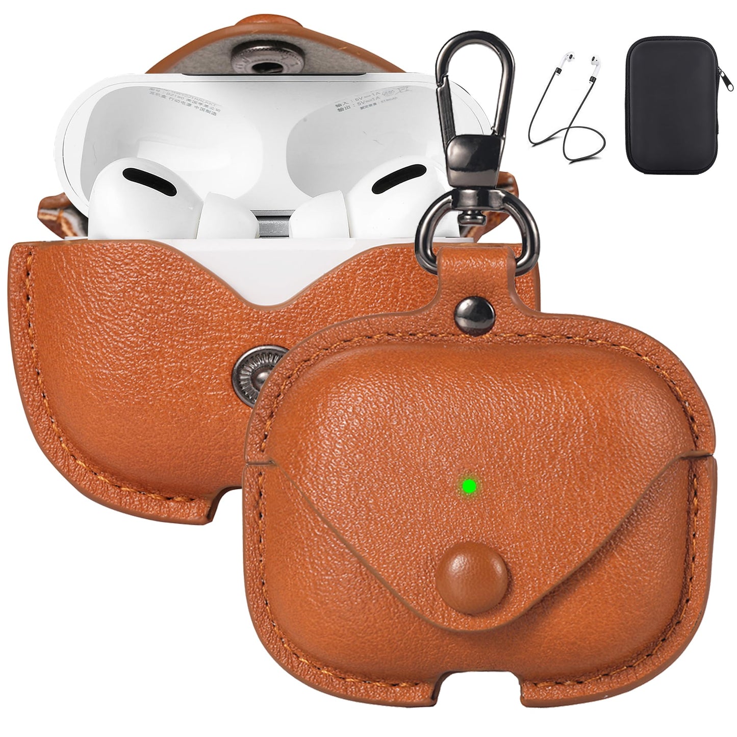 Maxjoy for AirPods Pro 3 Case Leather, Airpods Pro 3 Leather Case Cover with Keychain Compatible with Apple Airpod Pros 3rd Generation 2025 (Front LED Visible),Brown