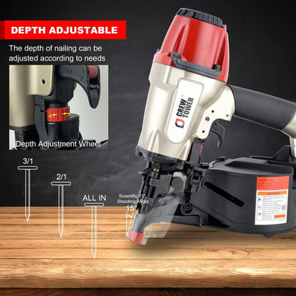 CREWTOWER Pneumatic Coil Siding Nailer CN565B, 1-1/4" to 2-1/2"