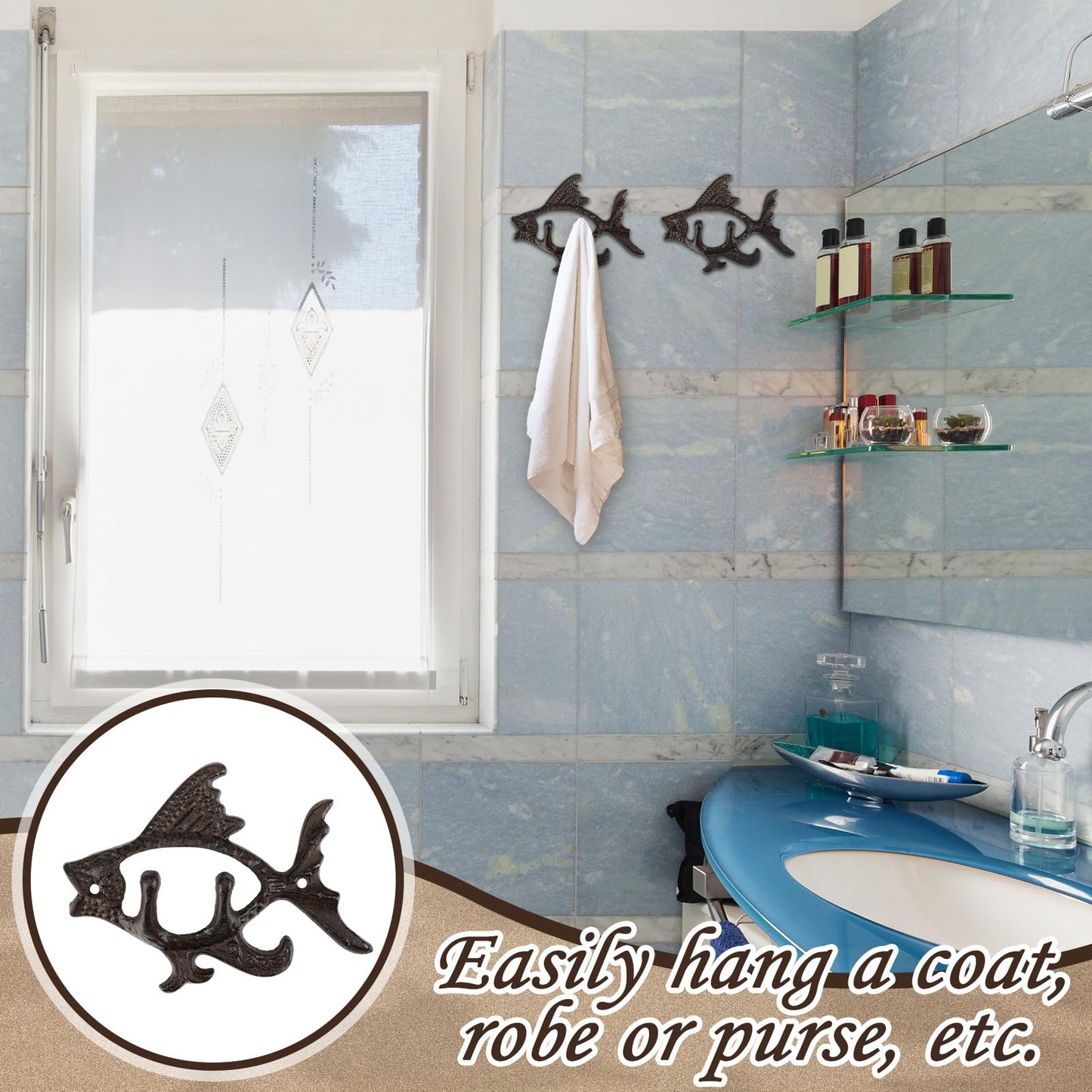 Otoolling 2 Pcs Cast Iron Fish Designed Wall Hooks Nautical Coat Hooks Rack Heavy Duty Fish Coat Hangers Metal Decorative Wall Holder Mounted with 2 Screws for Hanging Keys Towel Bag Scarf Cap