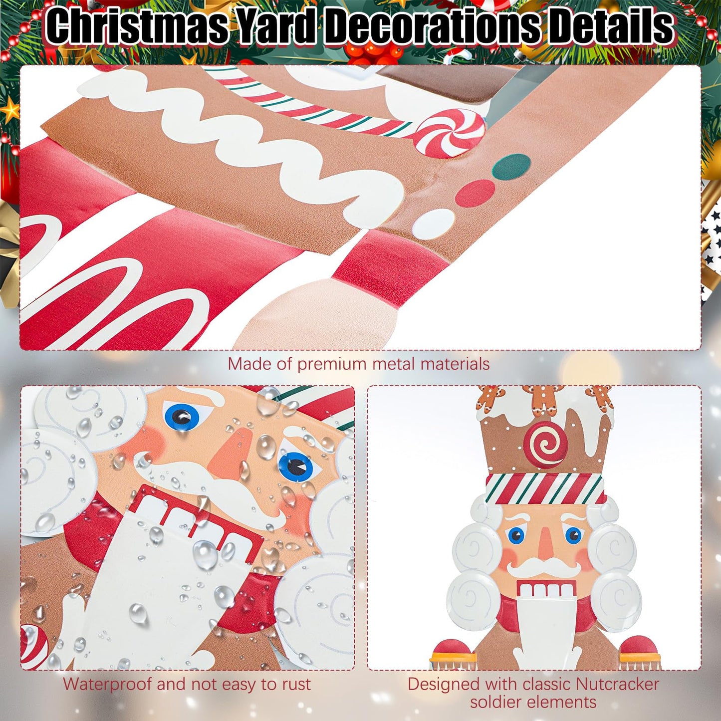 GlikCeil 2Pcs 6ft Large Metal Gingerbread Christmas Nutcracker Outdoor Decoration Xmas Nutcracker Yard Signs Christmas Tall Metal Soldier Stakes Ornament for Holiday Garden Lawn Porch Pathway