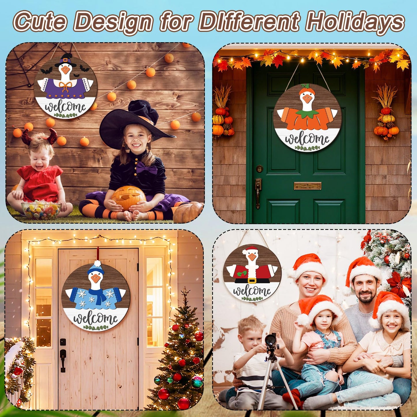 Weysat 25 Pcs Interchangeable Wooden Goose Decor, 11.8 Inch Holiday Seasonal Welcome Changeable Geese Signs Rustic Farmhouse Front Door Round Wreaths Wall Hanging Decorations for Porch Home Outdoor
