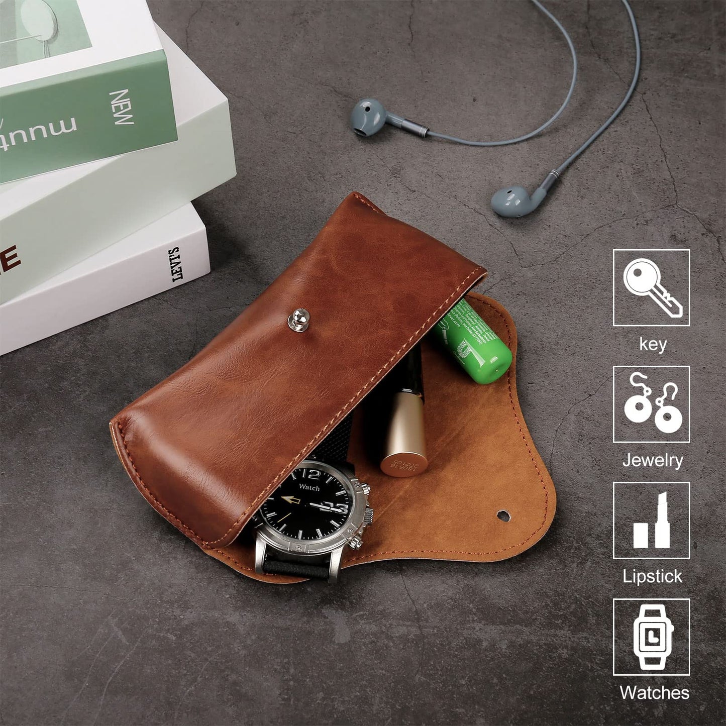 LogHog Portable Leather Glasses Case, Flexible Reading Eyeglass Pouch Slim Case for Women Men Horizontal Sunglasses Case