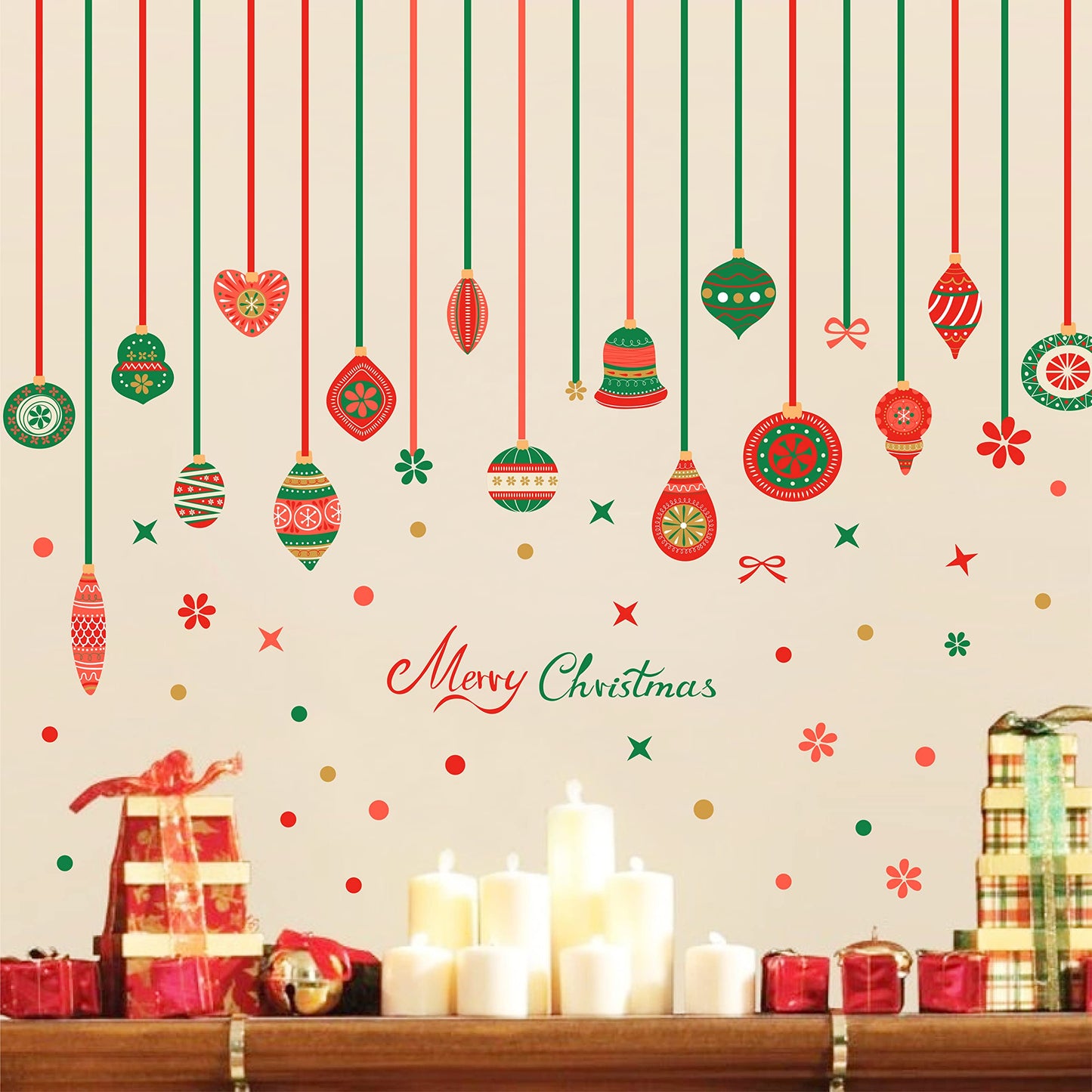 Christmas Bell Wall Stickers Removable Large Xmas Ornament Wall Decals Peel and Stick Merry Christmas Wall Decals Xmas Holiday Wall Stickers Winter Holiday Party Supplies Decorations