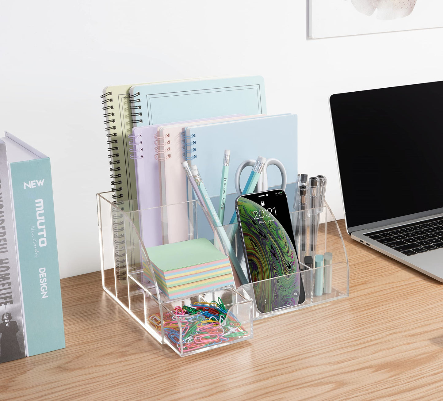 My Space Organizers Clear Acrylic Desk Oganizer, 9 Compartments, Office Supplies and Desk Accessories Organizer, Home Decor Desktop Organizer (Clear)