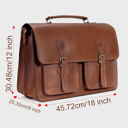 Leather Messenger Bag For Men - leather laptop bag briefcase for women - Mens Satchel Bag, 18 Inch Brown Genuine Buffalo Leather Computer Bag For Work